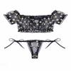 Avidlove Bra and Panty Set Ruffle Lingerie Set Mesh Babydoll Chemise Black Daisy XX-Large view 3