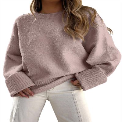ANRABESS Women's Oversized Sweaters 2025 Long Sleeve Fuzzy Knit Casual Chunky Pullover Sweater Fall Outfits Clothes Gray Purple X-Large