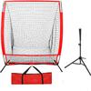 BBBuy 5' X 5 ' Portable Baseball Net Softball Outdoor Sports Training Net w/Carry Bag,Metal Frame Ground Stakes, for Batting Hitting and Pitching Practice for All Skill Levels + Baseball Batting Tee view 1