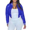 Xaspee Varsity Bomber Jacket Women Causal Baseball Crop Top Letterman Faux Leather Snap Button Sports Outwear Jackets (Blue, XXL) view 1