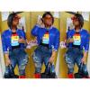 Xaspee Varsity Bomber Jacket Women Causal Baseball Crop Top Letterman Faux Leather Snap Button Sports Outwear Jackets (Blue, XXL) view 3