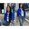 Xaspee Varsity Bomber Jacket Women Causal Baseball Crop Top Letterman Faux Leather Snap Button Sports Outwear Jackets (Blue, XXL) view 4