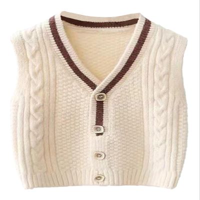Yimutian Baby Boys Girls V-Neck Knitted Sweater Vest Kids Knit Sweater Vest Sleeveless Pullover Waistcoat Beige 3-4T
