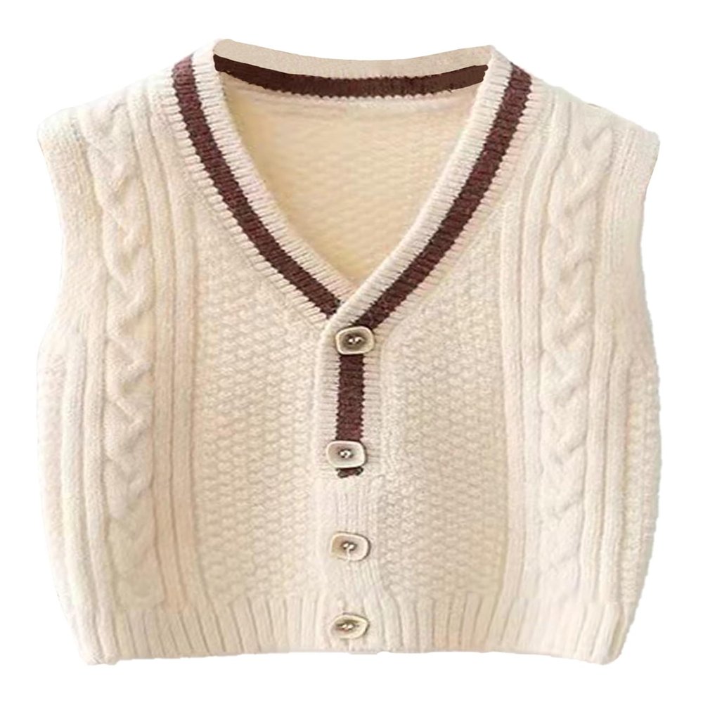 Yimutian Baby Boys Girls V-Neck Knitted Sweater Vest Kids Knit Sweater Vest Sleeveless Pullover Waistcoat Beige 3-4T