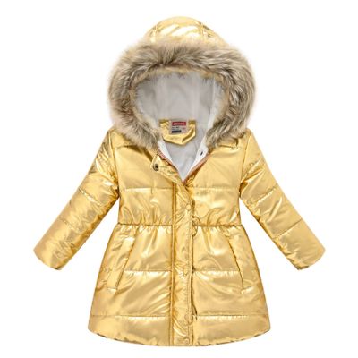 LiiYii Baby Girls Hooded Snowsuit Shiny Metallic Windproof Jacket Coat Thicken Warm Winter Coat Outerwear Gold 11-12 Years