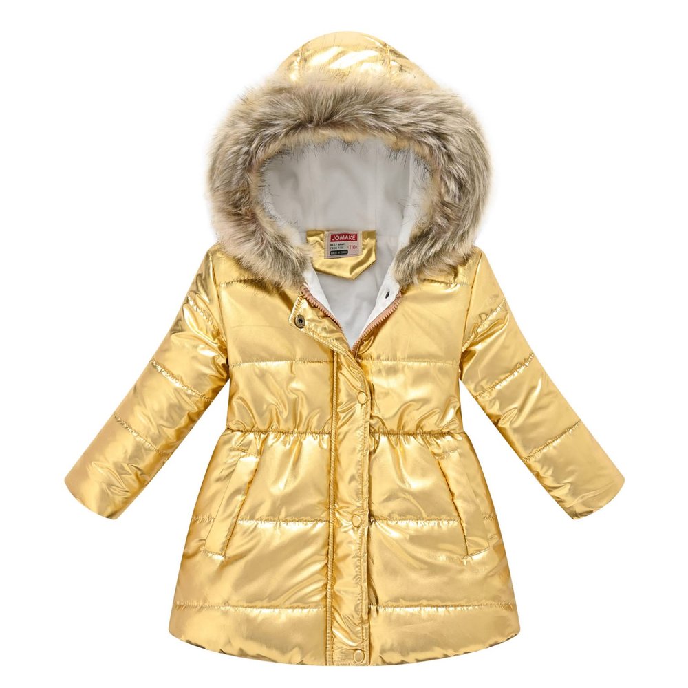 LiiYii Baby Girls Hooded Snowsuit Shiny Metallic Windproof Jacket Coat Thicken Warm Winter Coat Outerwear Gold 11-12 Years