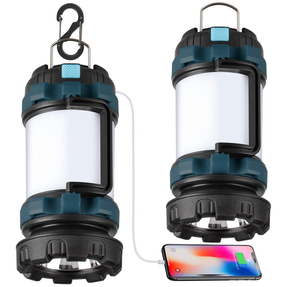 BOBKID 2 Pack Camping Lantern, Outdoor LED Camping Light, Rechargeable Flashlights with 1000LM, 6 Modes, IPX5 Waterproof Portable Emergency Camp Light for Hurricane Survival - Blue