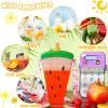 Queekay 6 Pcs Water Bottles with Straws for Kids Watermelon Adjustable Strap Leakproof Plastic Watermelon Ice Cream Camera Bread Biscuits Shaped Water Bottle for School Travel view 2