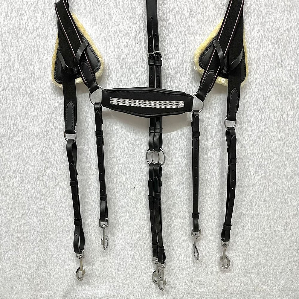 Amazing Horse Stuff Stylish 5 Point Breastplate & Martingle Decorated with Sparkling Stones (Black, Full)