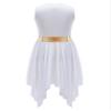 FEESHOW Girls Kids Shiny Sleeveless Asymmetrical Lyrical Dance Dress Ballerina Ballet Dancewear Performance Costumes Yellow 16 Years view 4