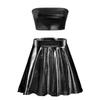 ODASDO Women's Alien Costume Halloween Shiny Metallic Holographic Tube Crop Top Wet Look Stretchy Flared Mini Skater Skirt Martian Antenna Headband Party Rave Dance Outfit Clubwear Black Tube L view 2
