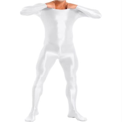Freebily Men's One Piece Sports Yoga Full Bodysuits Workout Tights Hot Pants High Elastic Jumpsuits White X-Large