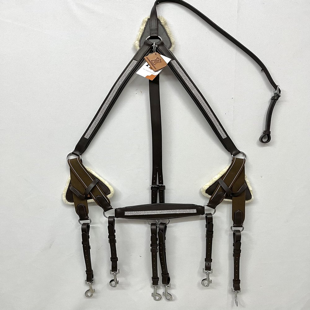 Amazing Horse Stuff Stylish 5 Point Breastplate & Martingle Decorated with Sparkling Stones (Brown, Full)