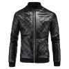 Maiyifu-GJ Men's Faux Leather Diamond Quilted Jacket Patchwork PU Leather Bomber Jacket Vintage Casual Zip Up Biker Coat (Black,Small) view 1