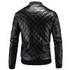 Maiyifu-GJ Men's Faux Leather Diamond Quilted Jacket Patchwork PU Leather Bomber Jacket Vintage Casual Zip Up Biker Coat (Black,Small) view 2