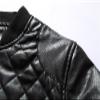 Maiyifu-GJ Men's Faux Leather Diamond Quilted Jacket Patchwork PU Leather Bomber Jacket Vintage Casual Zip Up Biker Coat (Black,Small) view 3