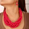 Wiwpar Simulated Pearl Cluster Chunky Pearl Bead Necklace Multi Strand Twisted Pink Pearl Statement Bib Collar Necklace Pearl Necklace and Earring Set for Prom (pink) view 4