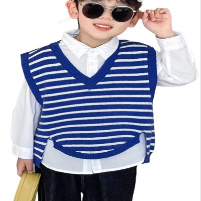 Yimutian Kids V-Neck Sleeveless Sweater Vest Boys Waistcoat Knit Sweater Vest for Spring Autumn Winter Blue 4-5T