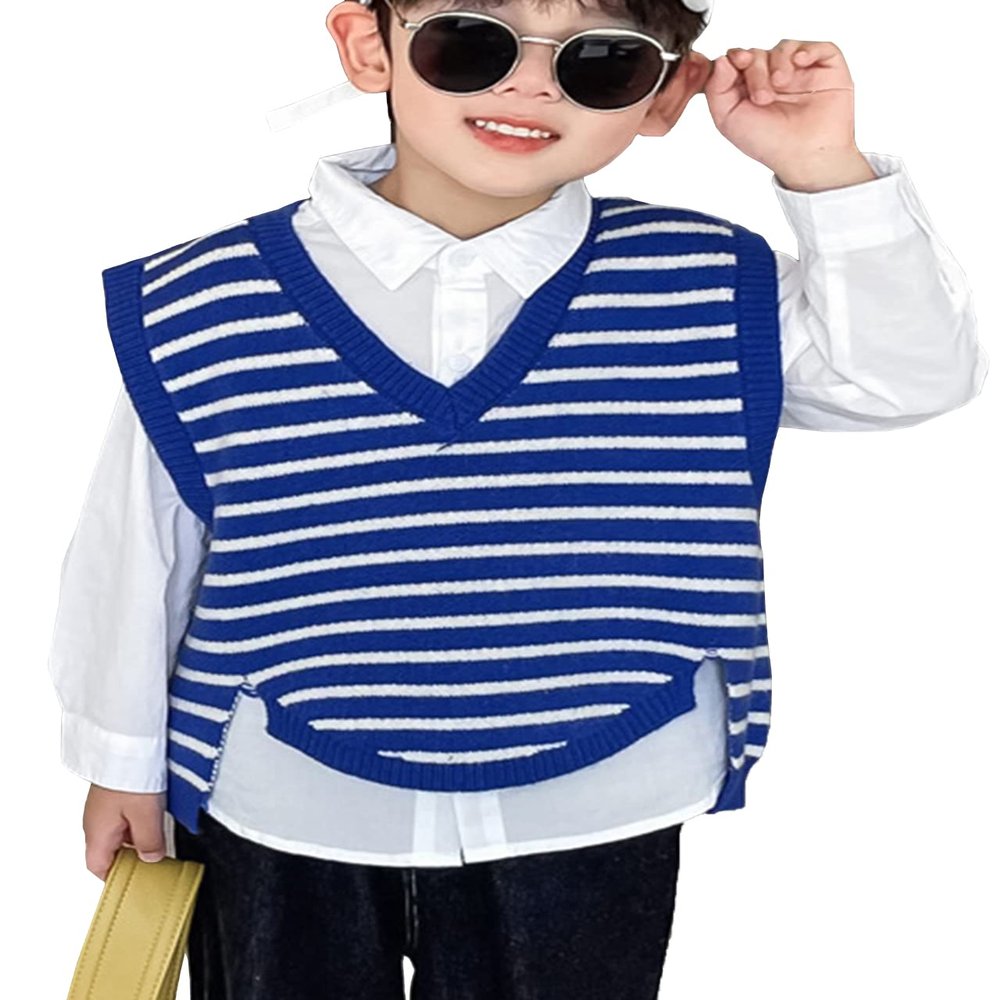 Yimutian Kids V-Neck Sleeveless Sweater Vest Boys Waistcoat Knit Sweater Vest for Spring Autumn Winter Blue 4-5T