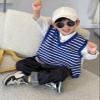 Yimutian Kids V-Neck Sleeveless Sweater Vest Boys Waistcoat Knit Sweater Vest for Spring Autumn Winter Blue 4-5T view 3