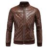 Maiyifu-GJ Men's Faux Leather Diamond Quilted Jacket Patchwork PU Leather Bomber Jacket Vintage Casual Zip Up Biker Coat (Brown,XX-Large) view 1