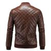 Maiyifu-GJ Men's Faux Leather Diamond Quilted Jacket Patchwork PU Leather Bomber Jacket Vintage Casual Zip Up Biker Coat (Brown,XX-Large) view 2