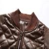 Maiyifu-GJ Men's Faux Leather Diamond Quilted Jacket Patchwork PU Leather Bomber Jacket Vintage Casual Zip Up Biker Coat (Brown,XX-Large) view 3