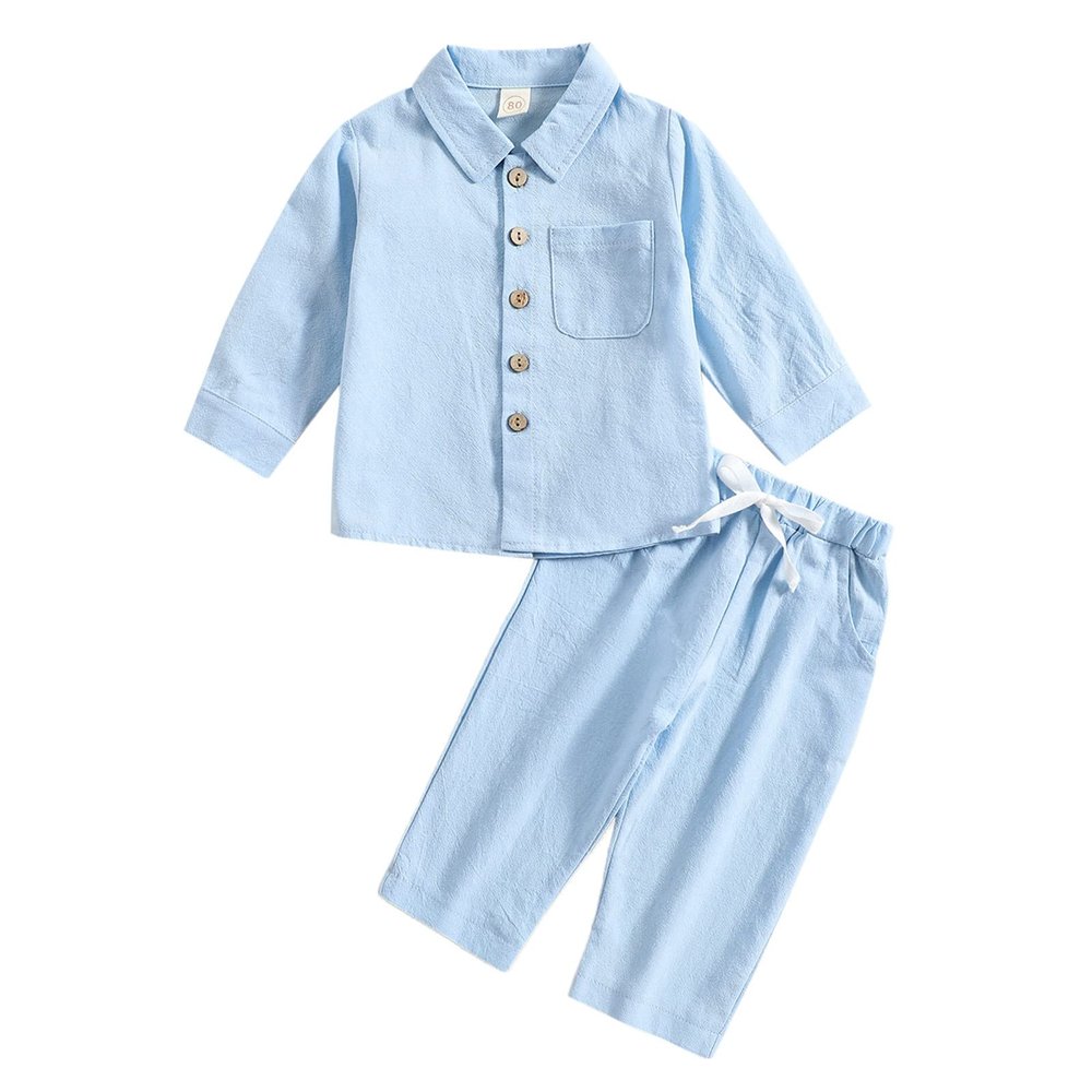 Kid Toddler Girl Boy Clothes Solid Button Autumn Long-Sleeves Top + Pants Trousers 2-Piece Winter Fall (Blue, 4-5 Years)