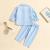 Kid Toddler Girl Boy Clothes Solid Button Autumn Long-Sleeves Top + Pants Trousers 2-Piece Winter Fall (Blue, 4-5 Years) view 2