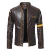 Maiyifu-GJ Men's Vintage Distressed Biker Leather Jacket Retro Slim Fit Motorcycle Biker Jacket Casual Zip Up Bomber Coat (Khaki,XX-Large) view 1