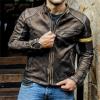 Maiyifu-GJ Men's Vintage Distressed Biker Leather Jacket Retro Slim Fit Motorcycle Biker Jacket Casual Zip Up Bomber Coat (Khaki,XX-Large) view 3