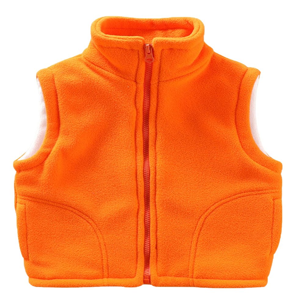 Kids Girls Boys Polar Fleece Vest Winter Thick Warm Outerwear Sleeveless Stand Collar Jacket Zipper Up Waistcoat Orange 2-3T