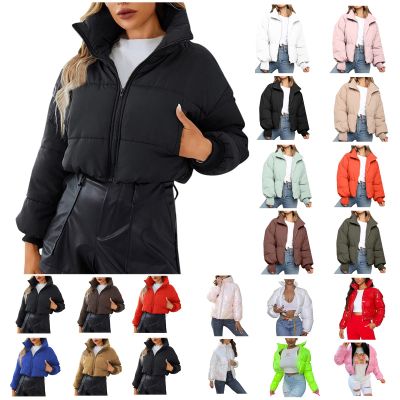 tuduoms Women's Winter Cropped Puffer Jacket Fashion Warm Oversized Stand Collar Quilted Lightweight Puffy Short Down Coat