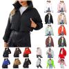 tuduoms Women's Winter Cropped Puffer Jacket Fashion Warm Oversized Stand Collar Quilted Lightweight Puffy Short Down Coat view 1