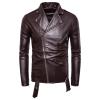 Maiyifu-GJ Leather Motorcycle Jackets for Men Faux PU Leather Lapel Moto Jacket Vintage Asymmetric Zip Up Belt Biker Coat (Brown,Small)