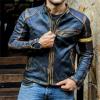 Maiyifu-GJ Men's Vintage Distressed Biker Leather Jacket Retro Slim Fit Motorcycle Biker Jacket Casual Zip Up Bomber Coat (Dark Blue,XX-Large) view 3