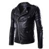 Maiyifu-GJ Leather Motorcycle Jackets for Men Faux PU Leather Lapel Moto Jacket Vintage Asymmetric Zip Up Belt Biker Coat (Black,XX-Large) view 2