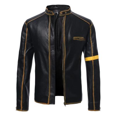 Maiyifu-GJ Men's Vintage Distressed Biker Leather Jacket Retro Slim Fit Motorcycle Biker Jacket Casual Zip Up Bomber Coat (Black,X-Large)
