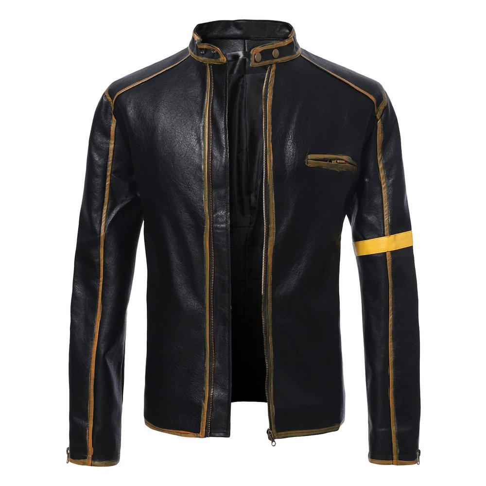 Maiyifu-GJ Men's Vintage Distressed Biker Leather Jacket Retro Slim Fit Motorcycle Biker Jacket Casual Zip Up Bomber Coat (Black,3X-Large)