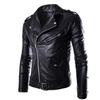 Maiyifu-GJ Leather Motorcycle Jackets for Men Faux PU Leather Lapel Moto Jacket Vintage Asymmetric Zip Up Belt Biker Coat (Black,Medium) view 3