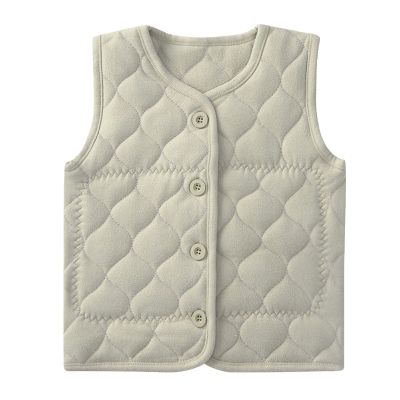 Boys Girls Cotton Vest Kids Fleece Vest Coat Autumn Winter Sleeveless Warm Jacket Waistcoat Solid Color Bean Green 1-2T