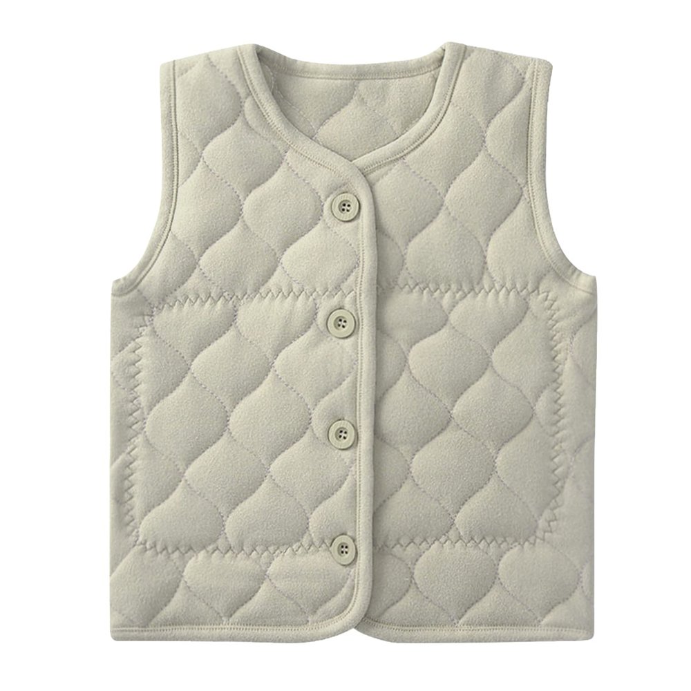 Boys Girls Cotton Vest Kids Fleece Vest Coat Autumn Winter Sleeveless Warm Jacket Waistcoat Solid Color Bean Green 1-2T
