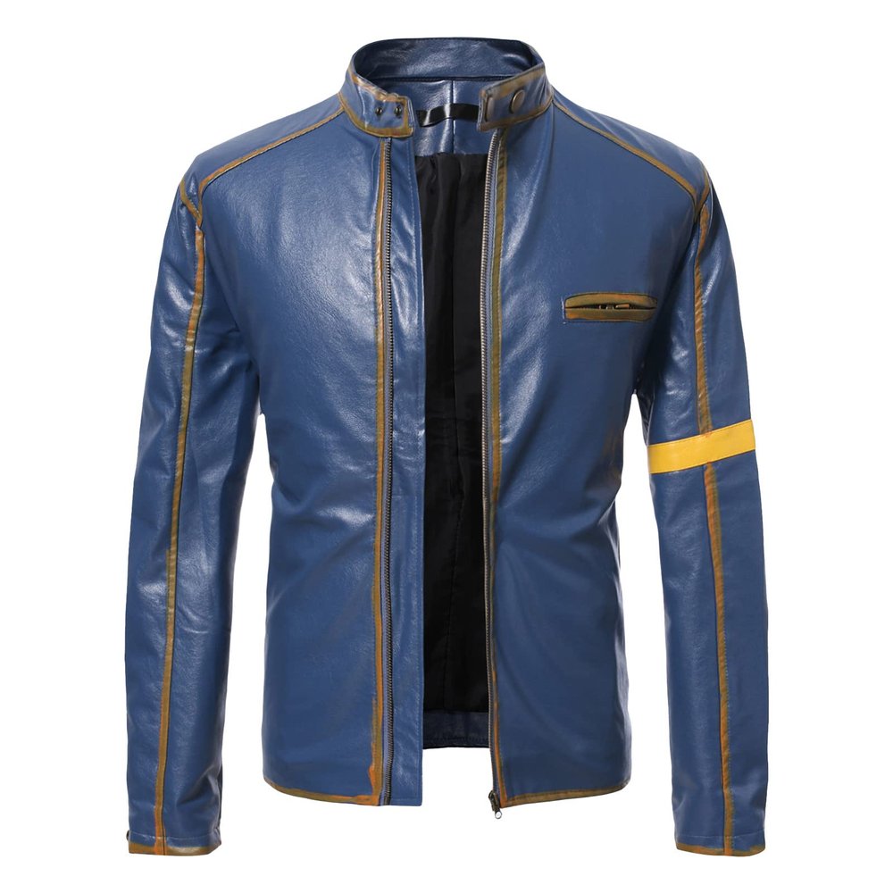 Maiyifu-GJ Men's Vintage Distressed Biker Leather Jacket Retro Slim Fit Motorcycle Biker Jacket Casual Zip Up Bomber Coat (Dark Blue,Large)