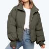 tuduoms Women's Winter Cropped Puffer Jacket Fashion Warm Oversized Stand Collar Quilted Lightweight Puffy Short Down Coat view 2