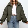 tuduoms Women's Winter Cropped Puffer Jacket Fashion Warm Oversized Stand Collar Quilted Lightweight Puffy Short Down Coat view 3