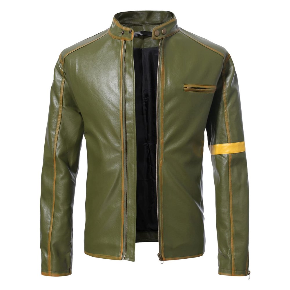 Maiyifu-GJ Men's Vintage Distressed Biker Leather Jacket Retro Slim Fit Motorcycle Biker Jacket Casual Zip Up Bomber Coat (Armygreen,5X-Large)