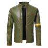 Maiyifu-GJ Men's Vintage Distressed Biker Leather Jacket Retro Slim Fit Motorcycle Biker Jacket Casual Zip Up Bomber Coat (Armygreen,5X-Large) view 1