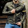 Maiyifu-GJ Men's Vintage Distressed Biker Leather Jacket Retro Slim Fit Motorcycle Biker Jacket Casual Zip Up Bomber Coat (Armygreen,5X-Large) view 3