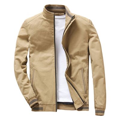 Maiyifu-GJ Men's Casual Washed Cotton Jacket Military Stand Collar Outdoor Windbreaker Lightweight Slim Fit Army Coat (Dark Khaki,Medium)