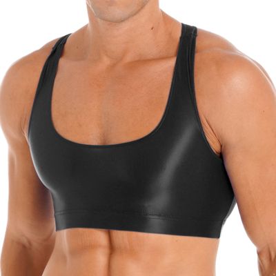 YOOJOO Men Sports Bra Crop Tank Top Vest Y-Back Fitness Muscle T-Shirt Clubwear Costume #03 Large